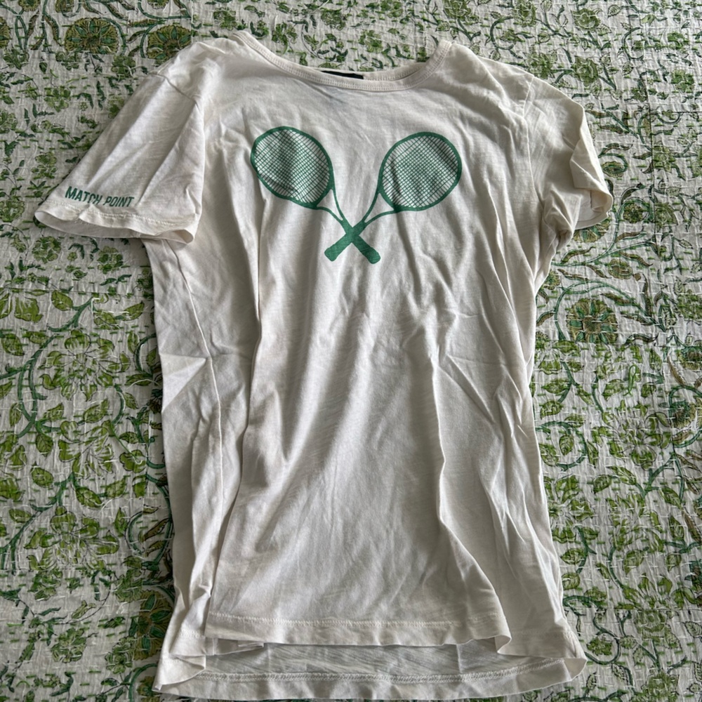 J. Crew White Tank Top with Green Tennis Design